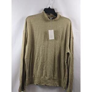 High Neck Smocked‎ T Shirt Long Sleeve A New Day Light Green L Relaxed Layer Tee